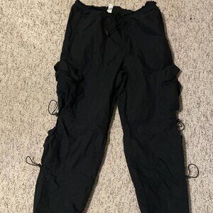 NEW HALARA L BLACK PARACHUTE CARGO PANTS ADJUSTABLE STRAP WAIST ELASTIC CUFFS